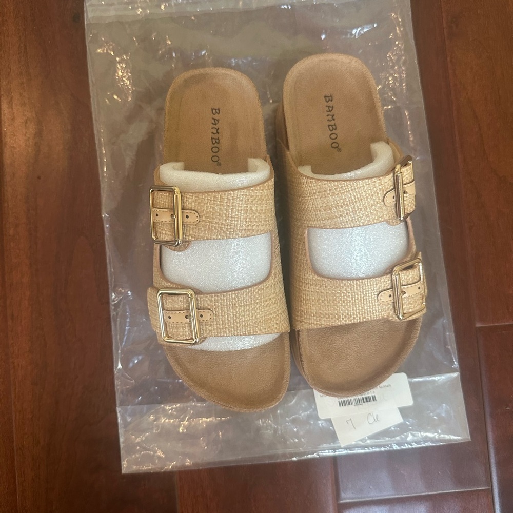 BAMBOO Kids Tan Double Buckle Sandals
